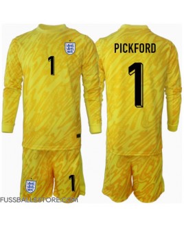 Günstige England Jordan Pickford #1 Torwart Auswärts Trikotsatzt Kinder EM 2024 Langarm (+ Kurze Hosen)